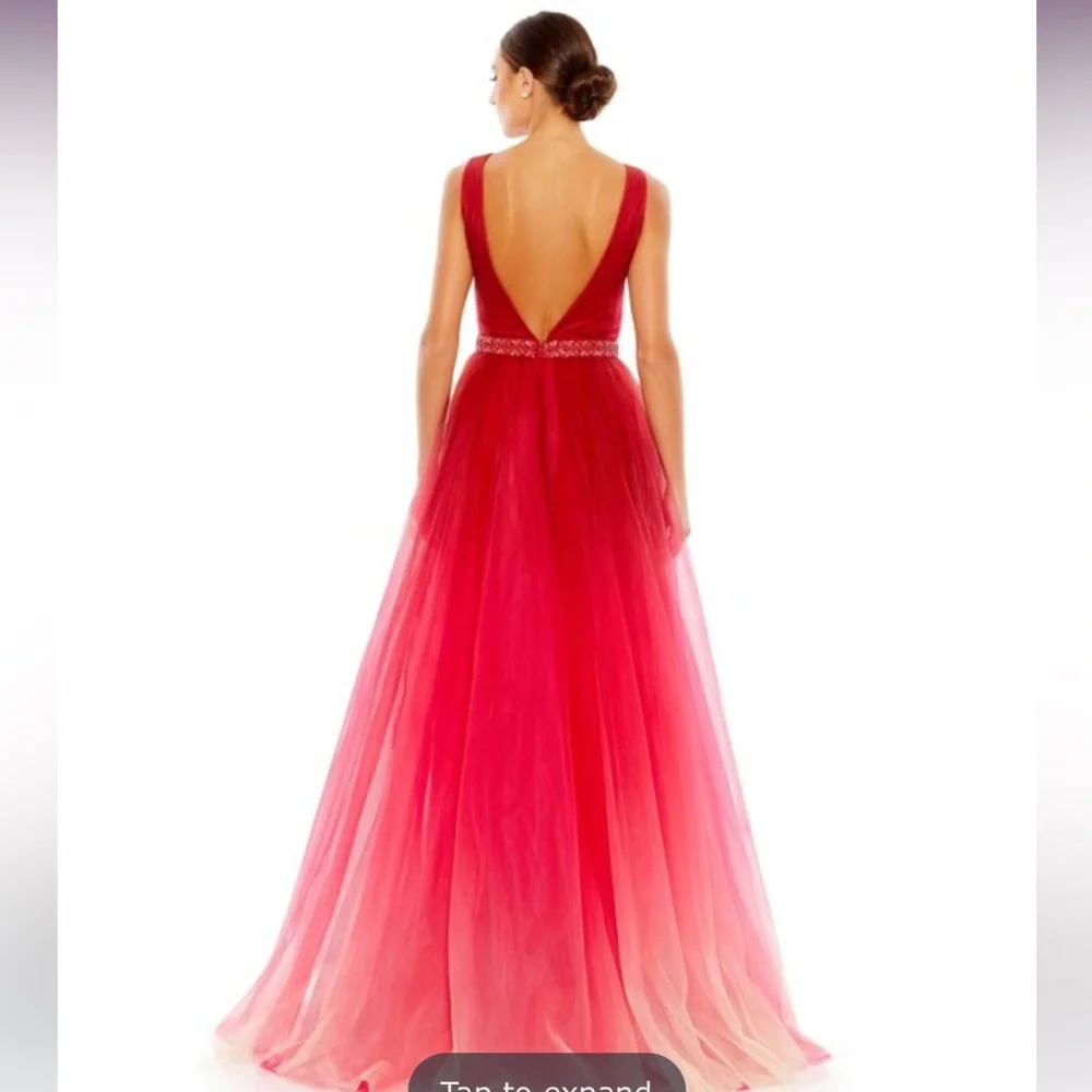 Mac Duggal 20378 Ombre Tulle Prom Gown Beaded Belt Dress - Picture 2 of 7